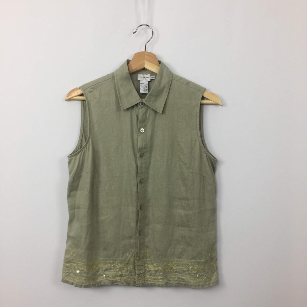 CK Jeans Embellished Button Down Tank Top